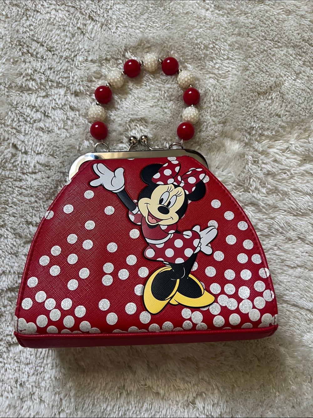 Kids Minnie Mouse Red Polka Dot Beaded Handle Bag